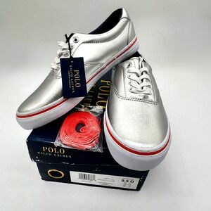 Polo Ralph Lauren Thorton III Silver Sneakers‎ 9.5D NIB w/ Extra Laces